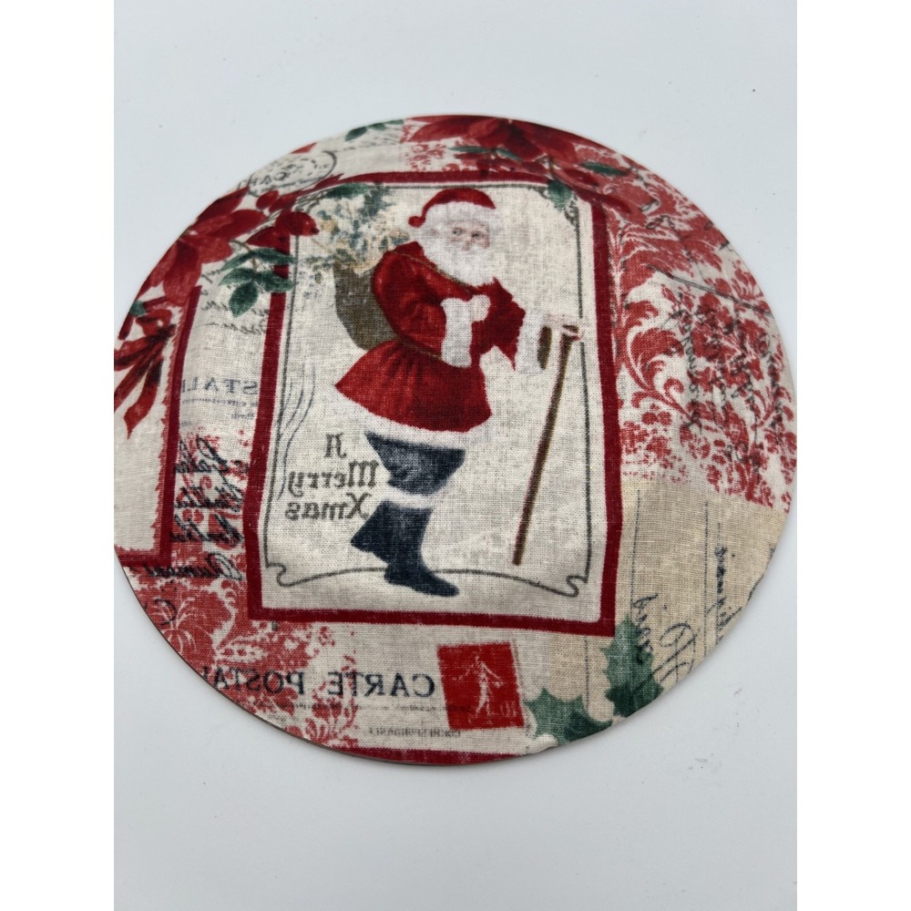 Decoupage Fabric Backed Glass Decorative Salad Christmas Plate Santa Poinsettia